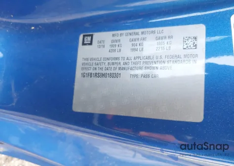 2017 Chevrolet Camaro 1Lt from USA, damaged, VIN 1G1FB1RS8H0180301